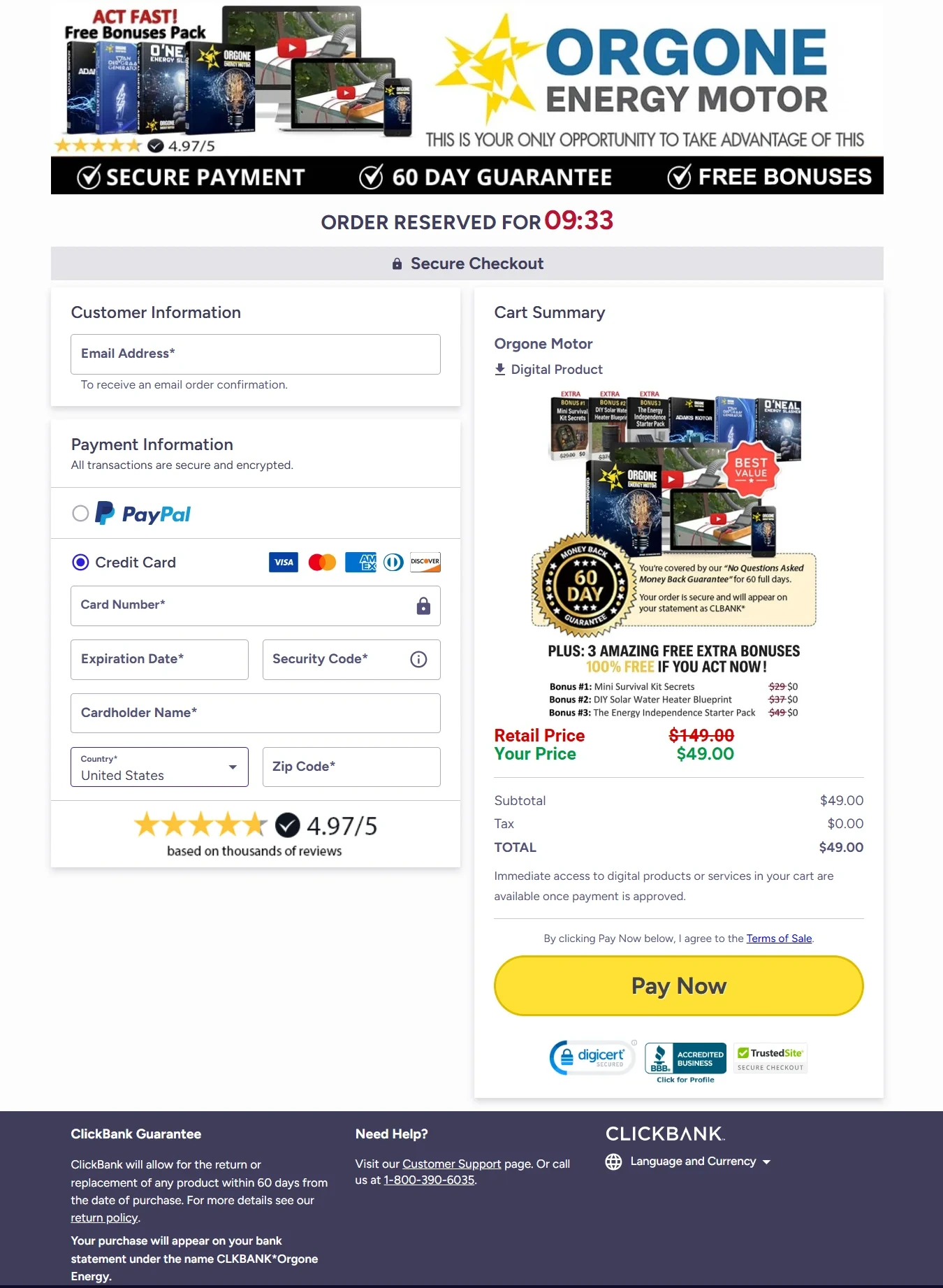 Orgone Motor order page